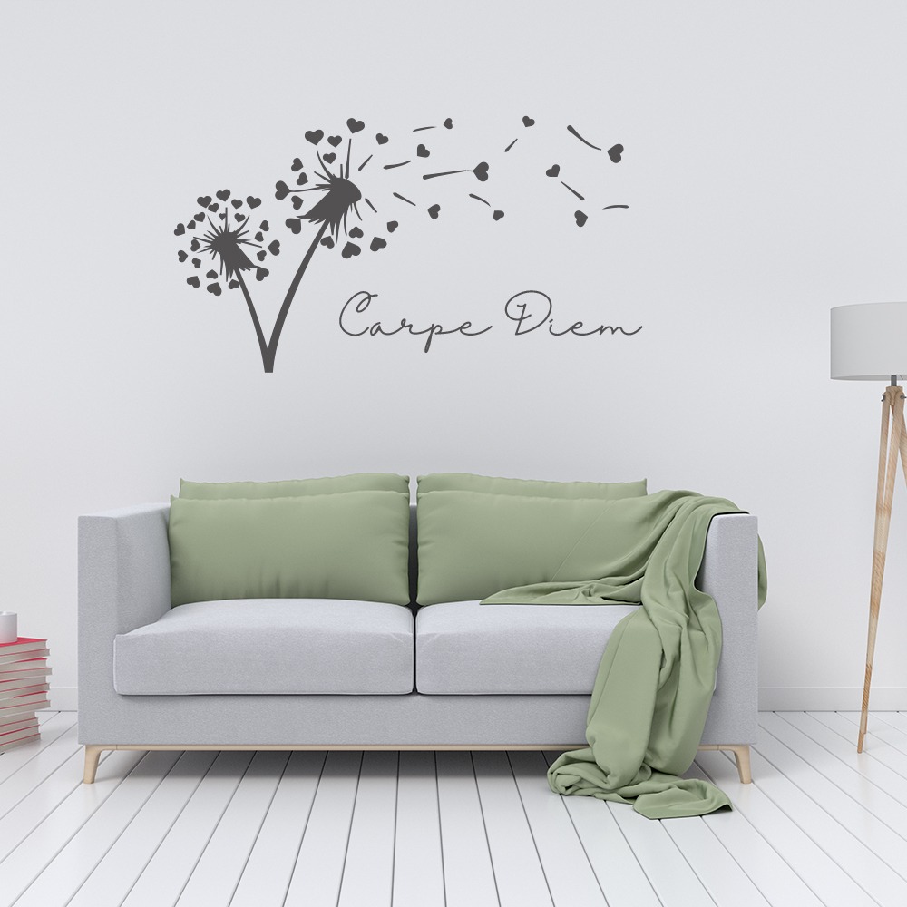 Sticker voor je woonkamer op de muur met tekst Carpe Diem
