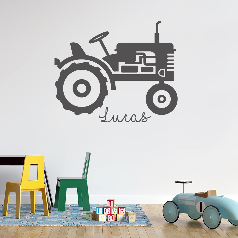 muursticker bestel je bij naambordjevoordeur.nl. Muursticker Tractor met naam