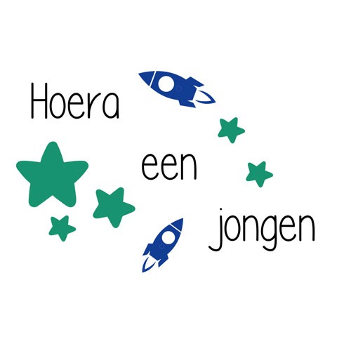 Naambordjevoordeur.nl raamsticker Geboortesticker Hoera een jongen I Babynaam jongen