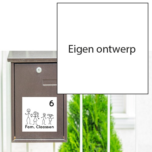 Brievenbussticker met eigen ontwerp 15x15 cm bestellen en ontwerpen bij naambordjevoordeur