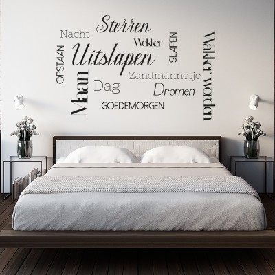Slaapkamer muursticker met teksten voor op je slaapkamer Nacht, Sterren en nog veel meer teksten