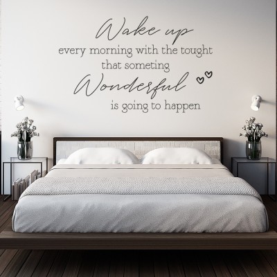 Slaapkamer muursticker tekst Wake up every Morning voor op de slaapkamer muur boven je bed