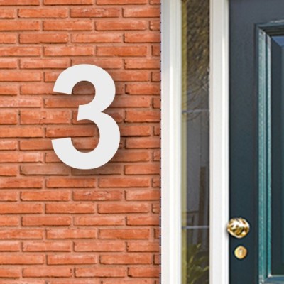 Huisnummer cijfer 3 voor naast de voordeur in Acryl wit