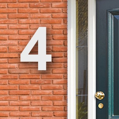 Huisnummer cijfer 4 voor naast de voordeur in Acryl wit