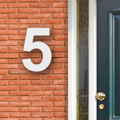 Huisnummer cijfer 5 voor naast de voordeur in Acryl wit