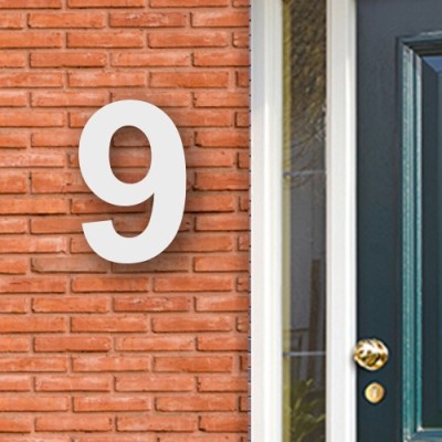 Huisnummercijfer 9 voor naast de voordeur in Acryl wit